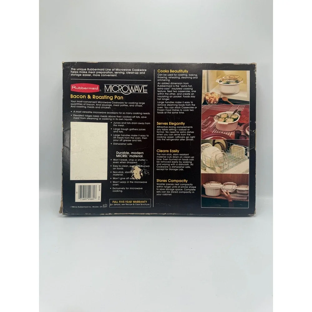 Vintage Rubbermaid Microwave Cookware Bacon Roasting Pan White 5166 with Box